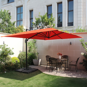 Conjunto parasol CESARE terracota 3x4 m y 4 losas de lastre vista superior del parasol