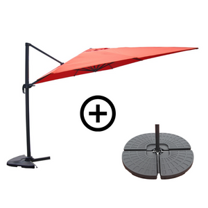 Conjunto parasol CESARE terracota 3x4 m y 4 losas de lastre presentación del lote