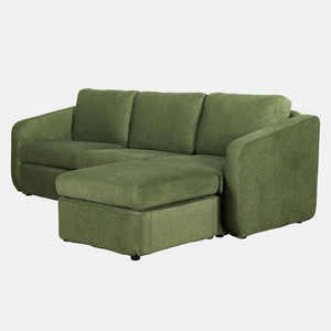 Divano modulare verde Konekt packshot 3/4 3 posti pouf angolo destro Concept Usine