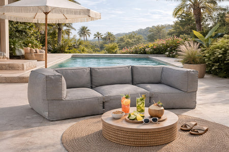 Salón de jardín modular de 3 plazas gris en tejido repelente al agua Praiano