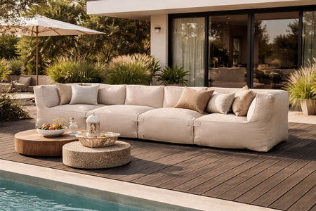 Conjunto de jardín modular 4 plazas beige en tejido repelente al agua Praiano