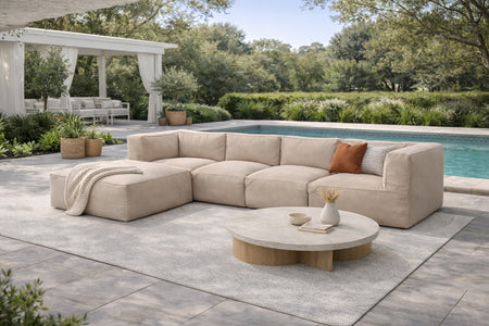 Salón de jardín modular de 5 plazas beige en tejido repelente al agua Praiano