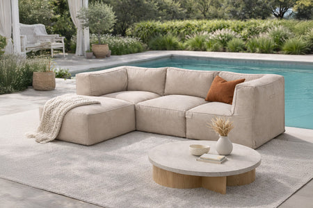 Conjunto de jardín modular de 4 plazas beige en tejido repelente al agua Praiano