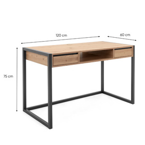 Escritorio industrial 2 cajones madera Kotor fondo blanco dimensiones Concept U