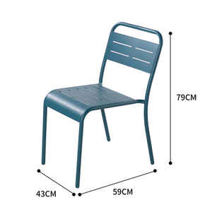 Muebles de jardín para comer de 4 a 6 personas en acero azul Bérgame, dimensiones de la silla