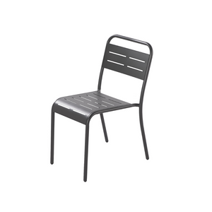Mobiliario de jardín para comedor de 4 a 6 personas en acero Bergamo gris oscuro, fondo blanco, silla
