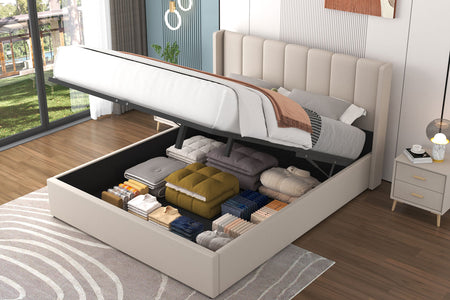 Cama de diseño con arcón de almacenamiento 140x190 cm en terciopelo beige ARLINGTON