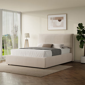 Cama con almacenaje 140 x 190 cm de terciopelo acanalado beige FRESNO