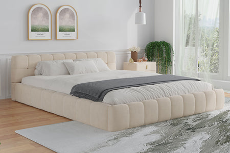 Cama nube baja de terciopelo beige KANSAS 140x190