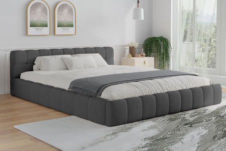 Cama nube baja de terciopelo gris KANSAS 160x200