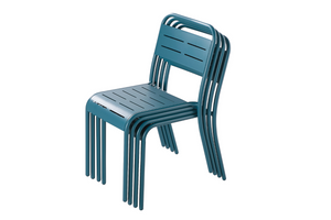 Juego de 6 sillas Bergamo acero fondo blanco azul sillas apilables