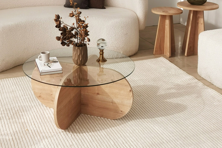 mesa de centro ribe rectangular de vidrio y madera