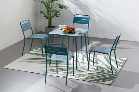 Muebles de jardín de 4 plazas en acero azul bergame