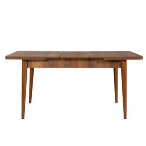 Mesa Dynia con extensión de madera oscura, fondo blanco