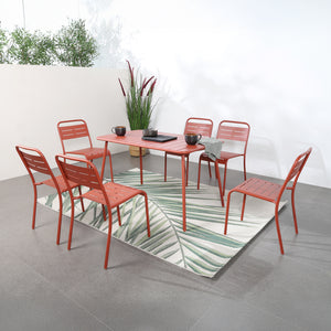 Mesa de comedor de jardín 4 a 6 plazas 120x70 cm terracota Bergame — con conjunto de 6 sillas