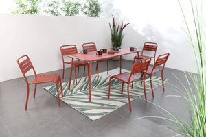 Mesa de comedor de jardín 6 plazas 160x70 cm terracota Bergame — foto de ambiente