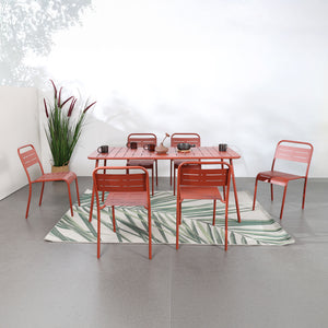 Mesa de comedor de jardín 6 plazas 160x70 cm terracota Bergame — con 6 sillas