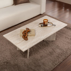 mesa de centro rectangular con tapa de travertino concept u