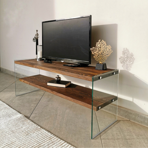 Mueble TV 2 estantes madera y cristal joy 3 cuartos concept u