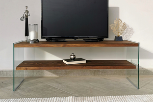 Mueble TV 2 estantes madera y vidrio joy rectángulo concept u