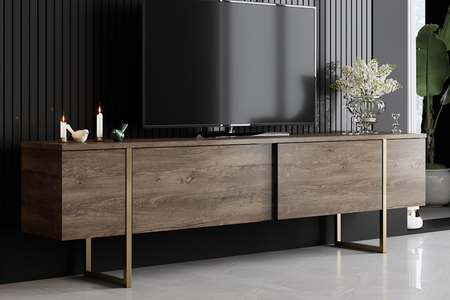 Mueble de TV con almacenaje 180 cm madera y baquelita dorado rectangular concept u