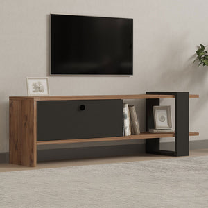 Mueble de TV asimétrico gris antracita con armario efecto madera 120 cm OVA