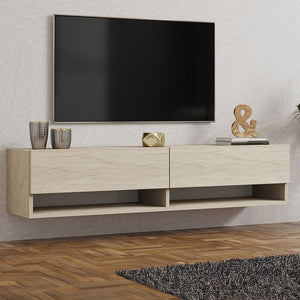 Mueble de TV suspendido con armarios y estantes efecto travertino 140 cm SARTY
