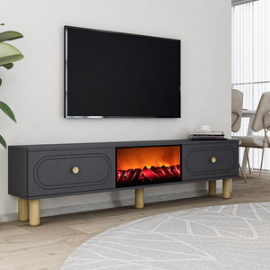 Mueble de TV con chimenea LED 150 cm gris antracita Fyri vista 3/4