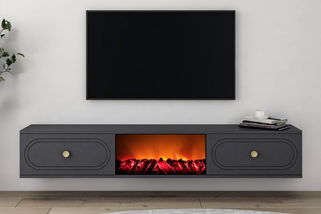 Mueble de TV con chimenea LED 150 cm gris antracita Fyri vista frontal