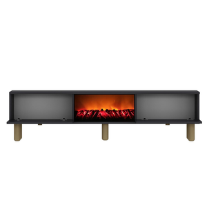 Mueble de TV con chimenea LED 150 cm gris antracita Fyri packshot abierto