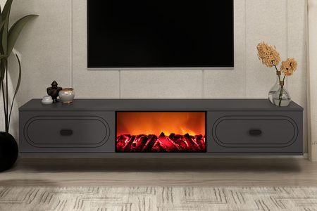 Mueble de TV con chimenea LED 150 cm gris antracita y negro Fyra vista frontal
