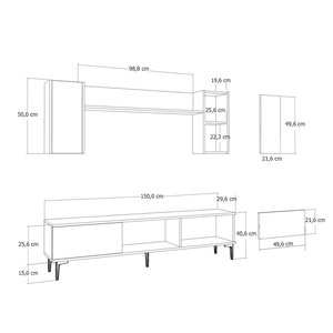 Conjunto de mueble de TV con estanterías de pared y chimenea LED 150 cm gris antracita Vibra dimensiones