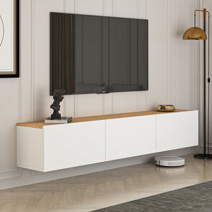 Mueble TV suspendido con compartimentos 150 cm blanco y madera Hal vista de 3/4