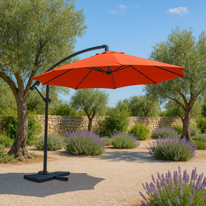 paraguas parasol LED cuadrado deporte 3x3 terracota en aluminio solenzara ambiente 3 cuartos concept u
