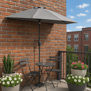 Parasol de media luna para balcón 270 cm gris en aluminio Catane en situación en balcón