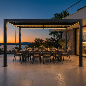 Pérgola bioclimática con LED 4x3 m de aluminio con lamas orientables negra