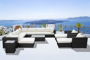 Conjunto de muebles de jardín modulares de 14 plazas en blanco y negro con ambiente Stalla concept u