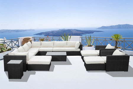 Conjunto de muebles de jardín modulares de 14 plazas en blanco y negro con ambiente Stalla concept u