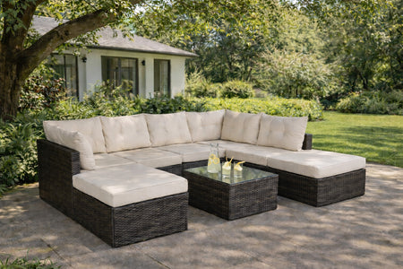 Conjunto de jardín de resina trenzada YANUCA marrón y beige