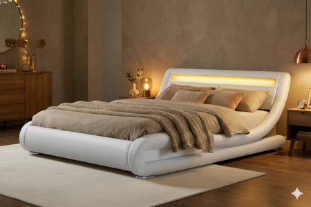 Estructura de cama de Imitación con LED integrados 140 x 190 cm Blanco ambiance