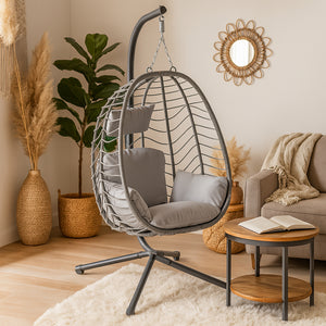 Silla colgante con aspecto ratan gris Lima concept usine 1