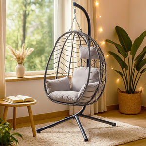silla colgante aspecto ratan gris Lima concept usine 2