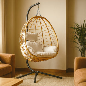 Silla colgante con aspecto ratán natural Lima concept usine 1
