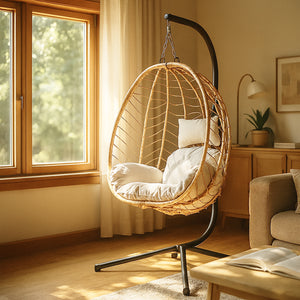 Silla colgante con aspecto ratan natural Lima concept usine 2