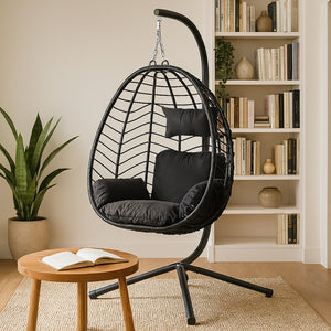 Silla colgante con aspecto ratan negro Lima concept usine 2