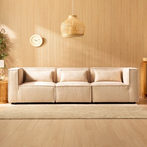 sofá bouclette modular de 3 plazas bouclé - beige cara modular concept u