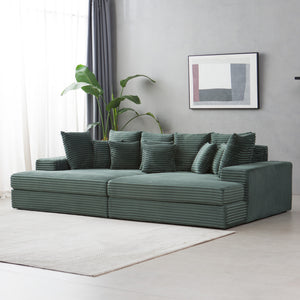 sofá grande de terciopelo cardig verde de tres cuartos concept u