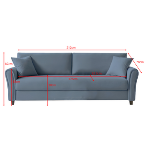 Sofá de tejido azul biege gris oscuro gris claro de 3 plazas Lucerne -dimensiones