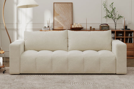 Sofá cama de 3 plazas con arcón en bouclé Canterbury beige vista frontal