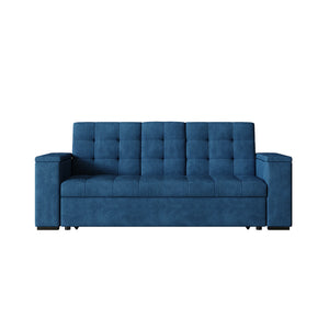 Sofá cama 3 plazas con mesa central y reposabrazos extraíbles azul terciopelo de pana Noho packshot vista frontal